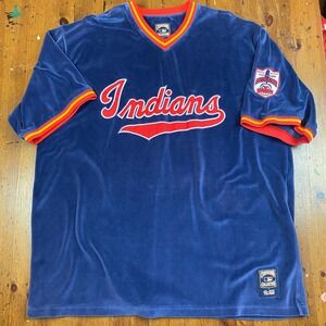G-III Carl Banks Y2K Cleveland Indians Velour Vintage Baseball Jersey‎ Men's XXL